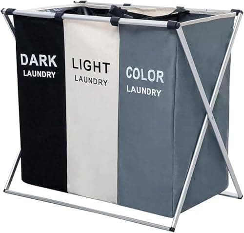 3 Sections Laundry Basket Heavy Duty Fabric - Practical Design To Organize And Organize Clothes With Ease Code C 2400