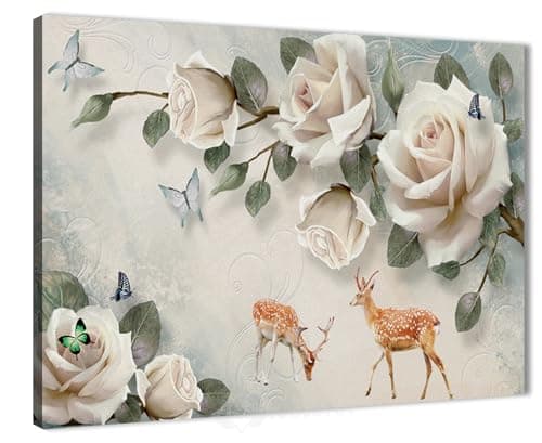 NOVA ART Canvas Wall Art Floral Flowers and Trees Print on a Soft Background with Delicate Patterns for Wall Decor for Bedroom, Living Room, Office Etc Modern Home Decor 30cm x 40cm #NA3