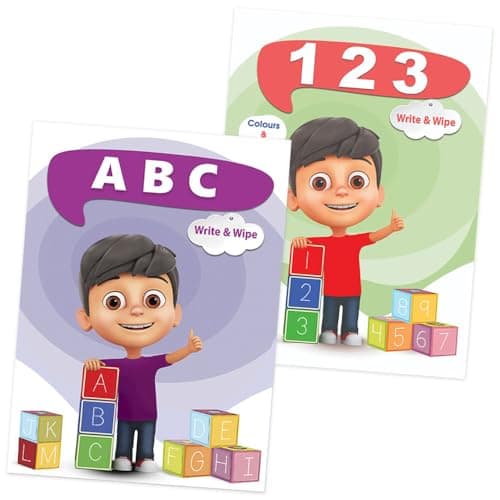 Special Offer | 2 Write and Wipe Books – English Learning for Kids | Best ABC Learning Tool – 123 – Colours & Shapes | Kids Books 3-5 Years | Large Size 33x24cm – Erasable & Re-erasable Abis book