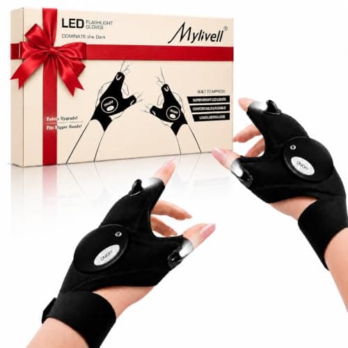 Mylivell LED Flashlight Glove Outdoor Fishing Gloves With Stretchy Strap Screwdriver for Repairing Cars Night Running Fishing Camping Hiking in Dark Place (Black-1pack)