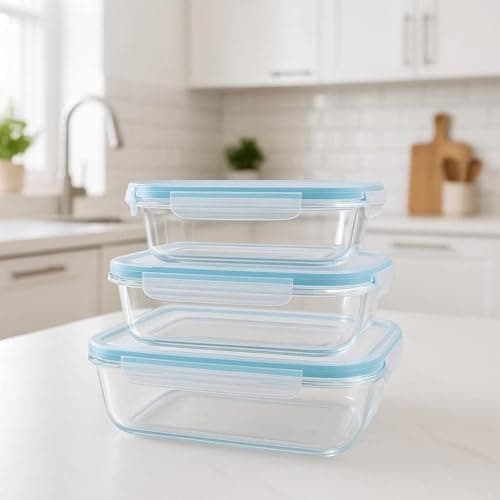 Generic Glass Refrigerator Container Set, 3-Piece, Rectangular, Airtight Lids, Oven, Microwave and Dishwasher Safe, .kl