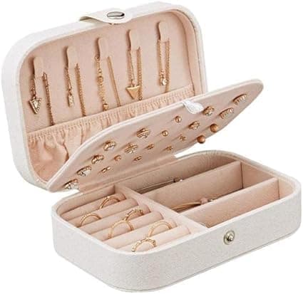 Premium Velvet Three-Layer Jewelry Box, Portable Jewelry Organizer with Button Lock, Elegant Travel Storage Case for Rings, Earrings, Bracelets and Necklaces (White)
