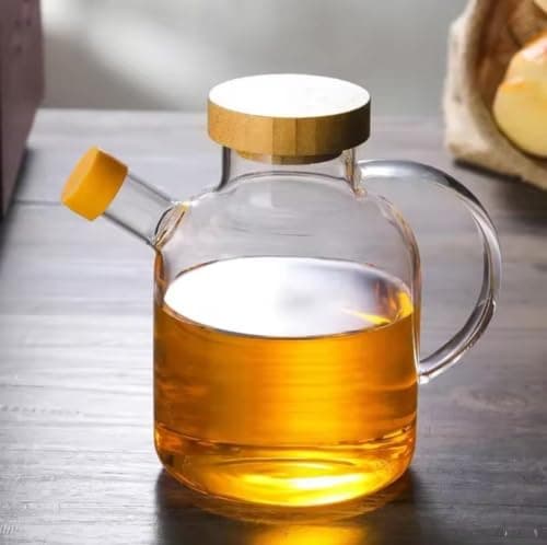 Generic Glass Oil Dispenser with Bamboo Lid and Silicone Seal, 600 ml Capacity, Clear, .kl Bottle