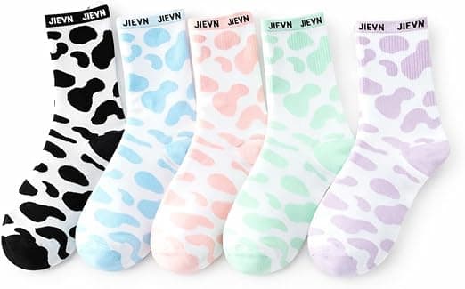Trendy women's long socks with a cow print, in assorted colors – pack of 5 pairs + 1 bonus pair