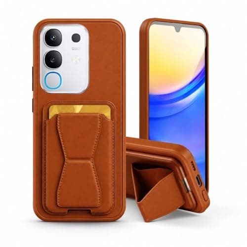 3M Store Leather Case Compatible for VIVO Y29 4G Shockproof Leather Back Card Storage & case built-in Stand PU leather for a stylish look, comfortable grip, Brown Cellular phone case