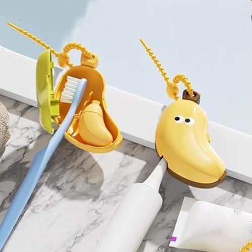 The new banana-shaped toothbrush holder set - practical and cute at thesame time! The set consists of: Toothbrush case Toothbrush storage box - Banana-designed silicone set with toothpaste squeezer fo