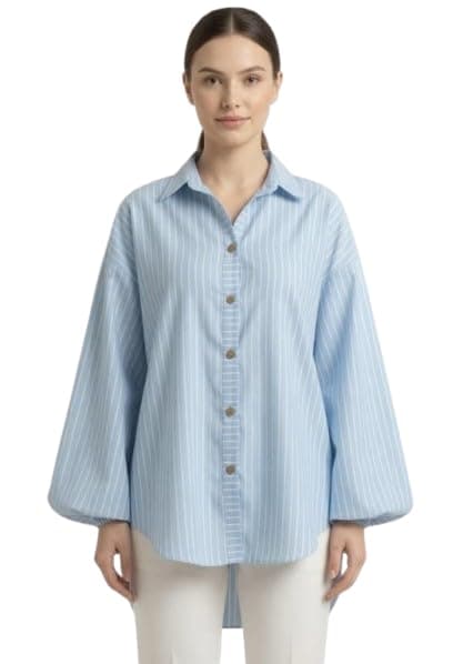 Striped Balloon Shirt, Sky Blue Stripe | Lightweight breathable woven fabric