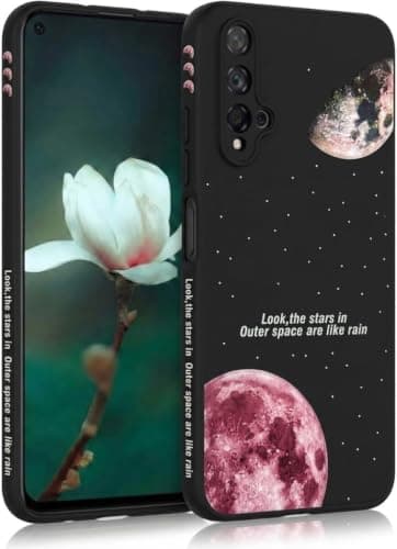Case Compatible with Huawei Nova 5T - Ultra HD Long Lasting UV Printing Design on Back and Sides - Anti-Fingerprint Matte Surface (Pink Moon & Space) Cellular phone case