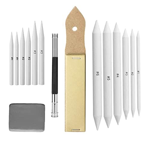 Heshengping - Blending stumps set, pack of 15 includes artistic rubber extender sandpaper, paper blending stumps for drawing shading pencils for sketching, blending pencils Writing instrument