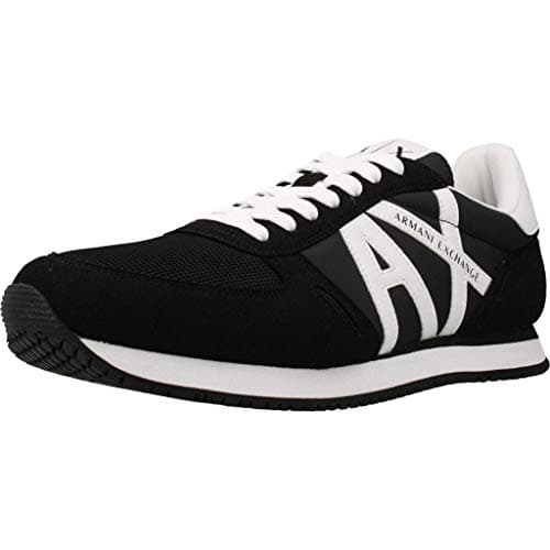 Armani Exchange Men's Micro Suede Sneakers, Black/White, 44 EU Shoes
