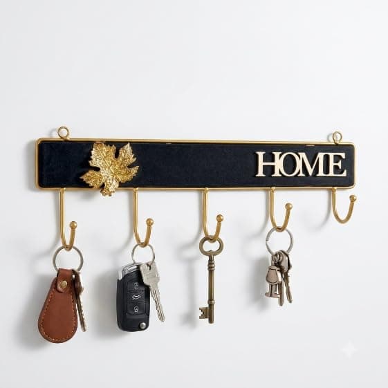 Wooden and Metal Key Hanger with Practical and Stylish Design, Helps Organize Keys and Daily Items and Hang in One Place, Suitable for Entryway, Home, Office, Add Decorative Touch.