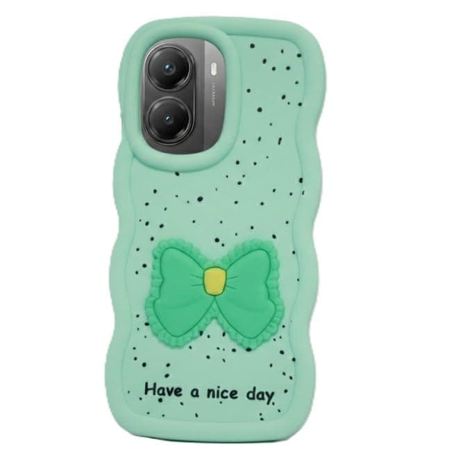 Compatible Case with Poco X7 Pro, [Drop Protection] 3D Bow Pattern Soft TPU Shockproof Phone Case Full Body Protection (Mint Green) Cellular phone case