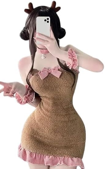 قميص نوم نسائي بيبي دول قصير – خامة بولار فرو دافئة بتصميم أنثوي مميز للشتاء Nightgown nightshirt