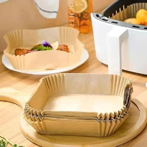 Air Fryer Square Liners 20cm x 4.5cm XL (XLarge Size) Disposable Square Oven Paper Mold for 5-6L Air Fryer Silicone Waterproof Air Fryer Accessories (50pcs) Baking paper