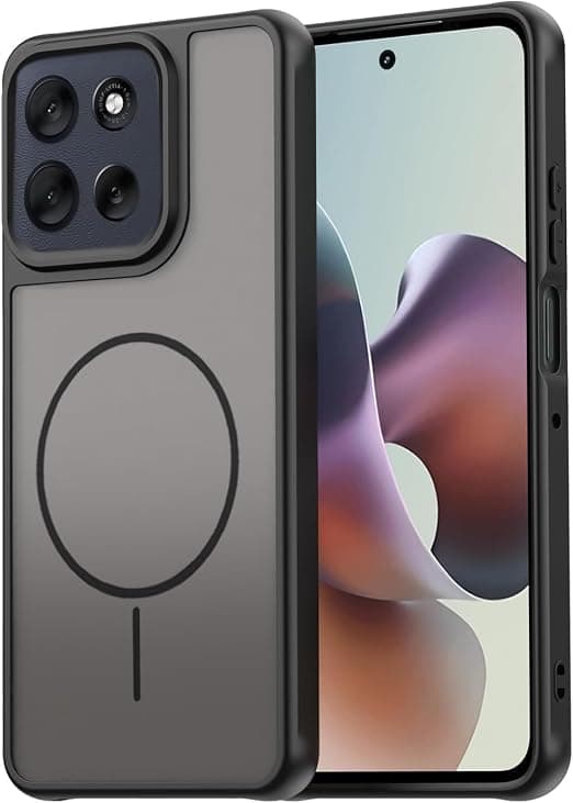 Matte Phone Case (Compatible With Moto G75) Shockproof Luxury Back Cover Featuring Fingerprint Resistant Transparent Back Made Of Hybrid TPU and Polycarbonate Material (Black)