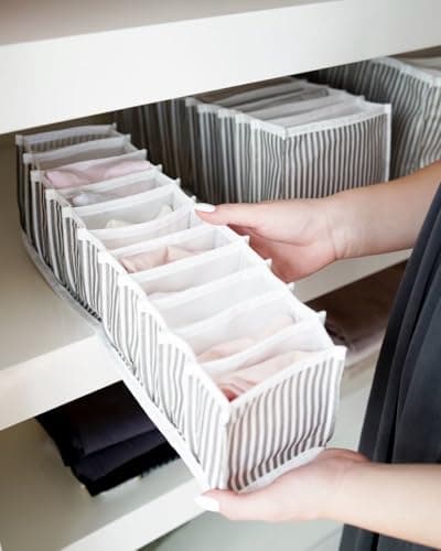 Generic Fabric Drawer Organiser for Socks and Underwear, 8 Compartments, Striped, 30x39x14 cm, .Am Caddy