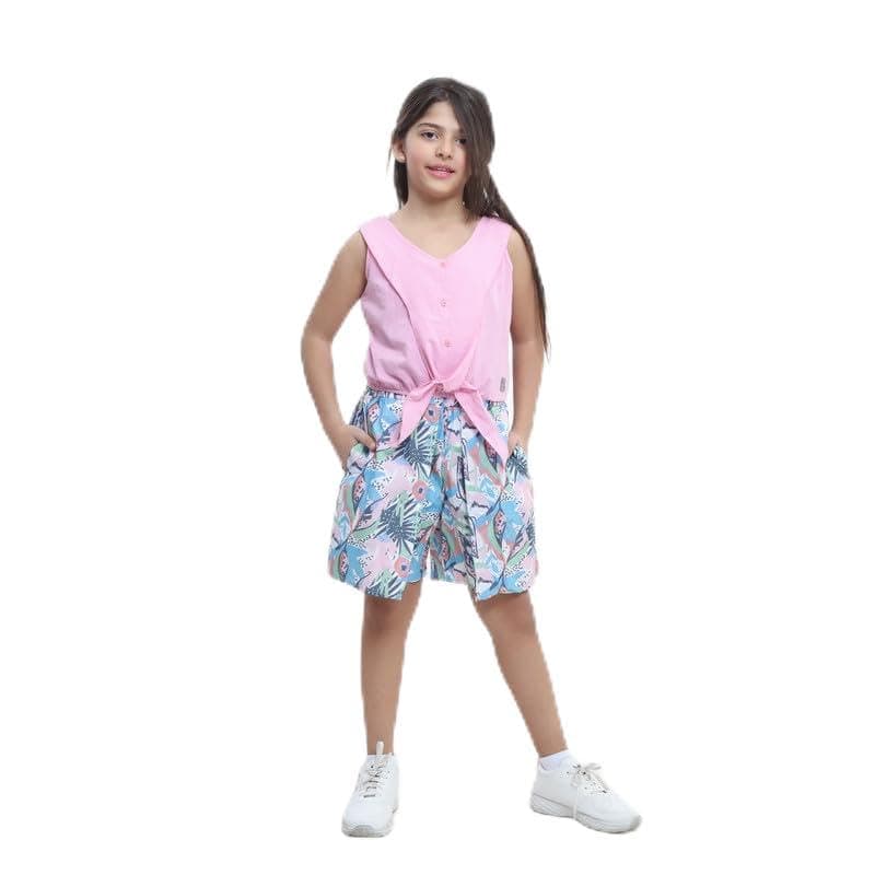 Pebeo Girls Set Plain Blouse & Floral Shorts Pink 10Y Coordinated outfit