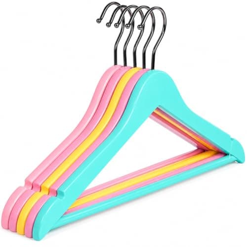 Bucket 5 Clothes Hangers - Reinforced Plastic - Wood Like Design - Mixed Colors - Hanging and Arrangement for Wardrobe - Practical Hangers for Everyday Use - AM