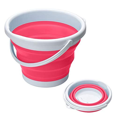 Songway Folding Silicone Plastic Bucket, Space Saving Bucket for Home Cleaning, Camping, Fishing, Garden and Travel - Portable Water Storage Carrier (Pink, 5L)