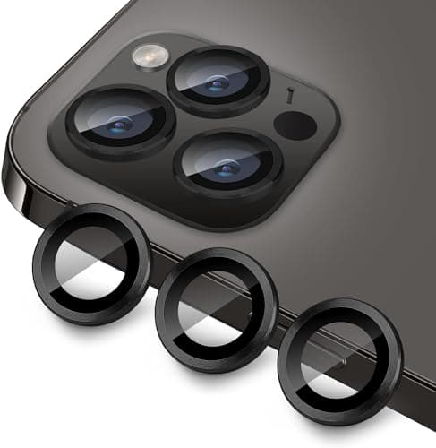 ELMO3EZZ Compatible with iPhone 14 Pro / 14 Pro Max Camera Lens Protector, Anti-Scratch Lens Cover 9H Tempered Glass Metal Camera Screen Protector - 3 Pcs Black