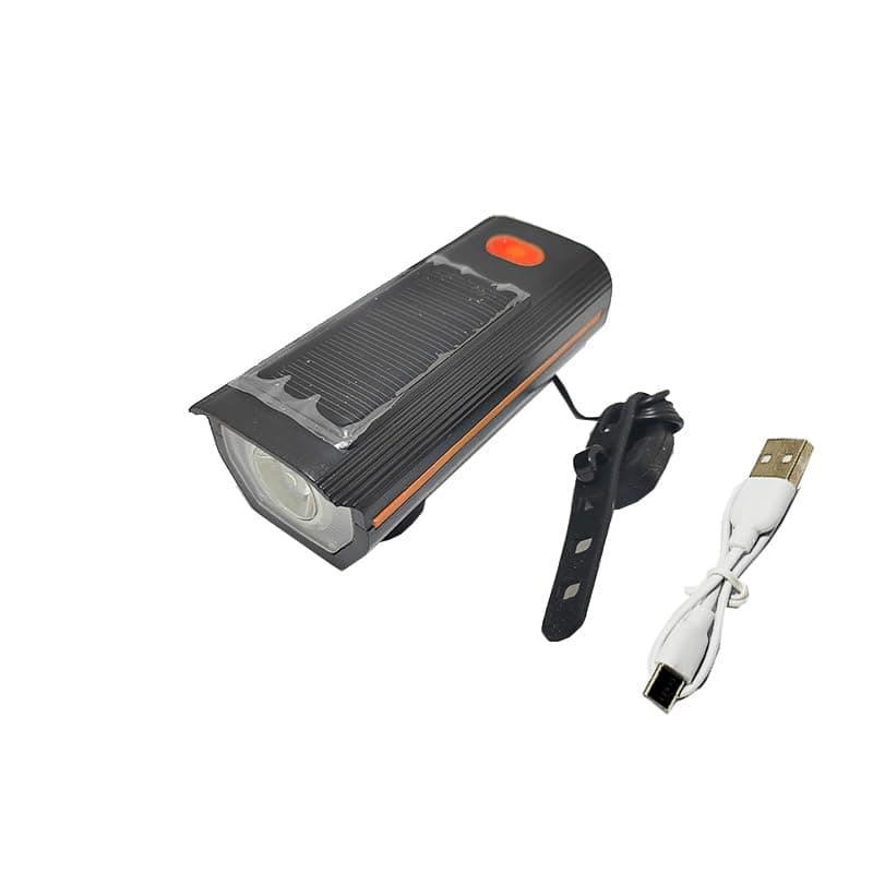 KaberTrade LED Bicycle Light - Solar Powered & USB Charging - Built-in Cycle & Electronic Horn - Waterproof - Night Driving - (USB & Solar Charging, Code:10377)