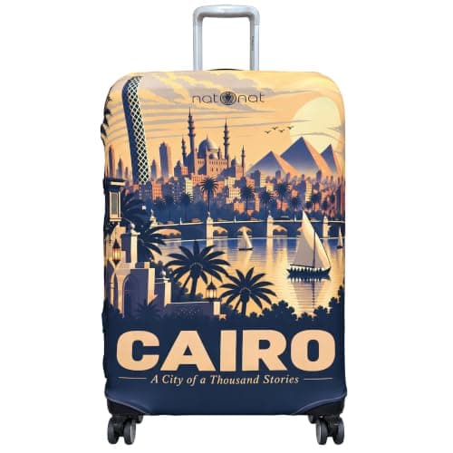 natOnat Travel Luggage Cover Protector - Suitcase Cover - Stretchy, Washable Spandex & Polyester - Protects Against Dirt & Scratches - Egypt - Fits 65-70 CM Height (Cairo, Large)