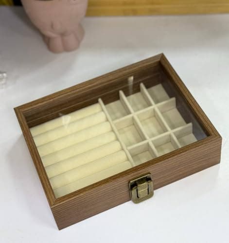 Generic Wooden accessory organizer with velvet lining, Dimensions: 20 x 15 x 5 cm, Imported product, .kI Jewelry storage