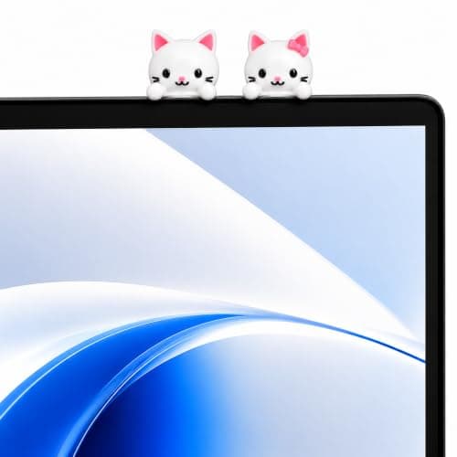 2PCS Cute Cat Phone & Laptop Topper – 3D Printed Decorations with Double-Sided Adhesive Strips, Original & Bow Cat, Monitor, Computer Screen & Office Desk Cute Accessories