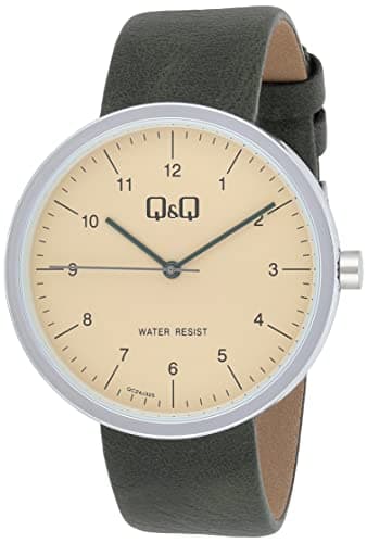 Q&Q Watch for Women, Quartz Movement, Analog Display, Green Leather Strap-QC24J325