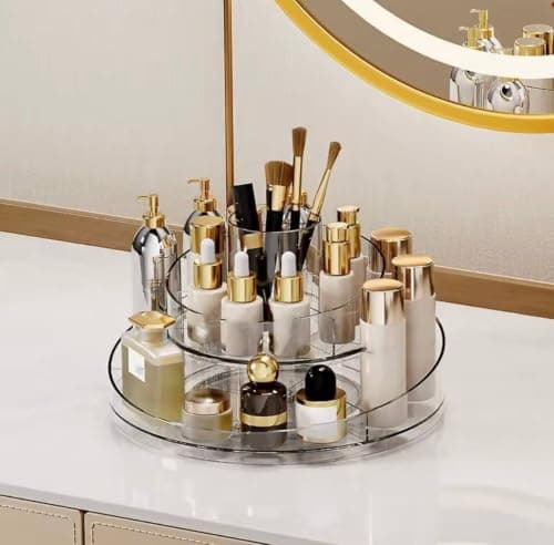 Generic 2-Tier Rotating Acrylic Organizer, Versatile Use, Fruit Tray/Makeup/Spice Rack, .bs