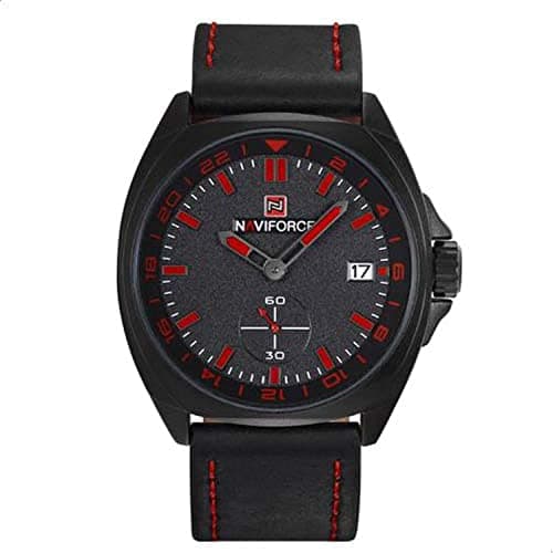 Naviforce Watch for Men, Automatic Movement, Analog Display, Black Leather Strap-9104- B- R- B