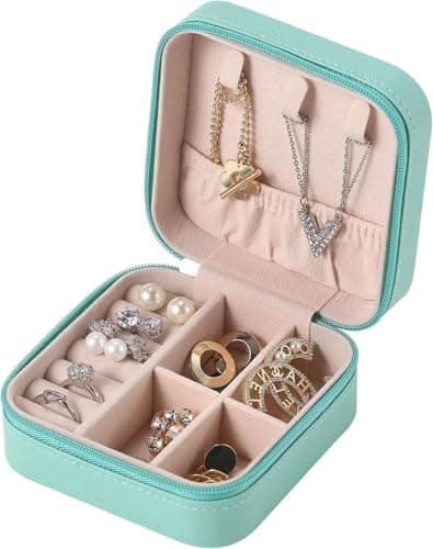 Leather Travel Jewelry Organizer Square Case for Rings and Necklaces