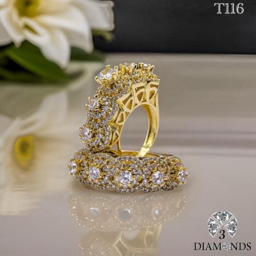 3 Diamonds 292474661779107 Wedding Twins For Women Gold Plated Ring