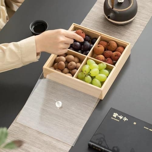 Generic 4-Compartment Wooden Snack Box with Lid, .ex Food storage container