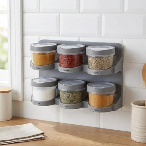Generic Spice rack + 6 jars,Transparent with holder,Plastic material,Multiple colors, .hd Storage rack