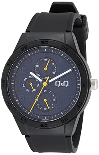 Q&Q Watch for Men, Quartz Movement, Analog Display, Black Resin Strap-VS54J003Y