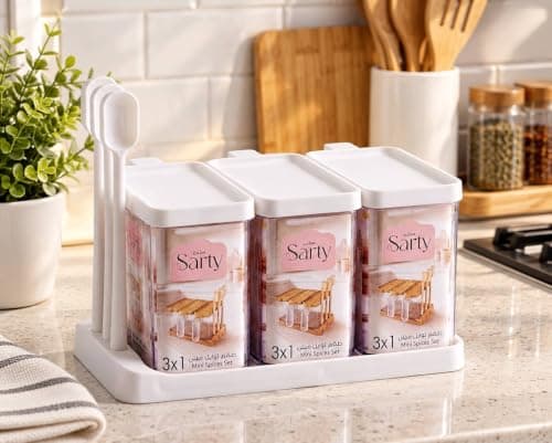 3-Piece Mini Acrylic Spice Jar Set with Rack and Spoons Kitchen Organizer Storage rack