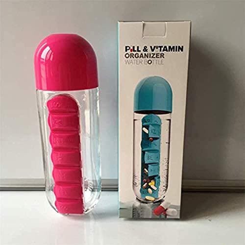 2 in 1 Portable Medicine Organizer Water Bottle Outdoor 7 Compartments Pill Box With Drinking Bottle Easy Carrying Bottles