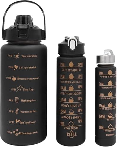 3-Piece Sport Water Bottle Set 2L 1L 500ml Clear Bottles with Steel Lids