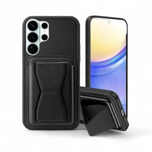 3M Store Leather Case Compatible for SAMSUNG GALAXY S26 ULTRA Shockproof Leather Back Card Storage & case built-in Stand PU leather for a stylish look, comfortable grip (Black) Cellular phone case