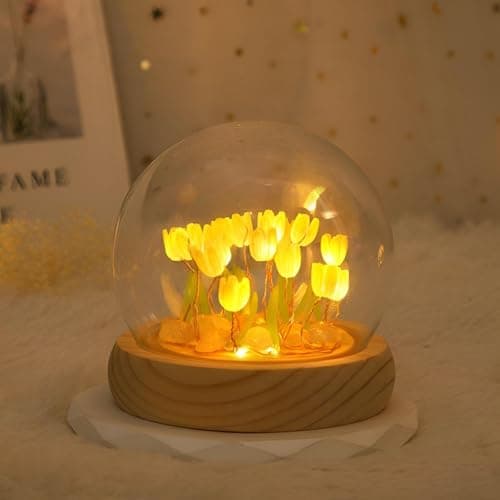 Office Decoration - Illuminated glass tulip lamp with crystal touches and floral details, elegant piece for women's office or home decoration