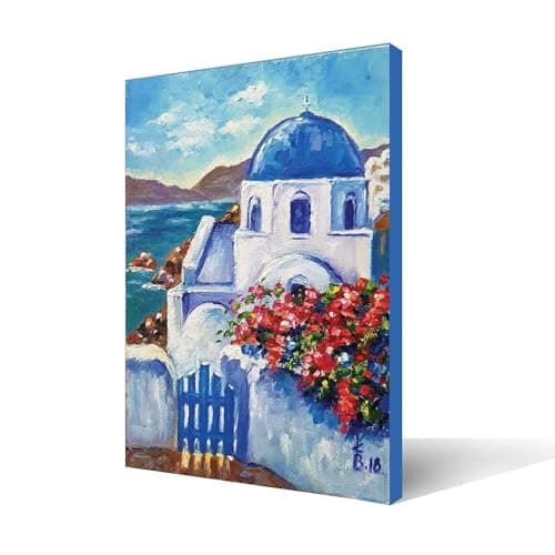 Wall Art Printed Canvas Tableau, santorimi greece 70x50cm, Framed for Home and office Decor