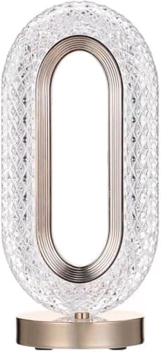 Crystal Oval LED Table Lamp Gold Base USB Charging | Multi-Color Light, Touch Display, Oval Design, Gold Base, USB Charging