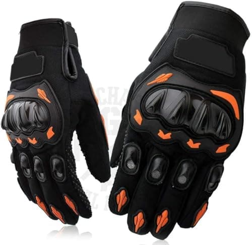 Motorcycle Riding Gloves, Full Finger, Black and Blue | Knuckle Protection, Touch Screen Compatible, Hard Shell Guard, Breathable Mesh, All-Season Riding Sport activity glove