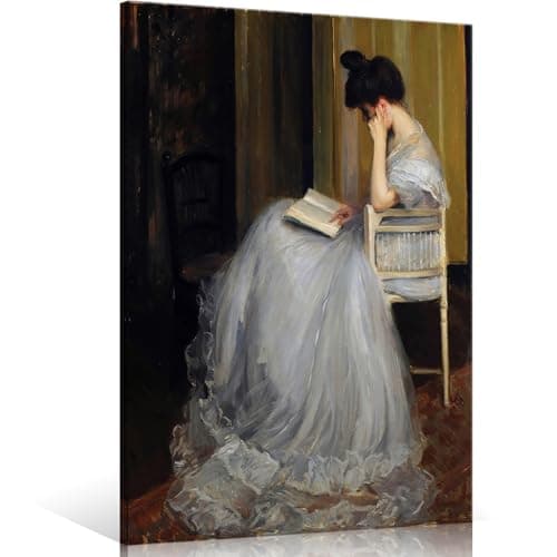 uoyien Vintage French Canvas Wall Art Famous Artwork Woman Reading Portrait Oil Painting Dark Academia Aesthetic Print 19th Century Antique Poster Retro Gallery Home Decor 12x16in Wrapped Canvas