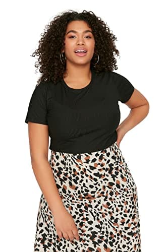 Trendyol Woman Crop Crew Neck Knitted Plus Size T-Shirt TBBSS22TS2107 Plus Size T-Shirt (pack of 1)