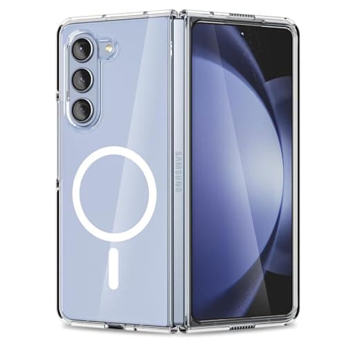 oakxco for Samsung Galaxy Z Fold 5 Case Clear Magnetic Compatible with Magsafe, Thin Slim Transparent Non Yellowing, Hybird Soft Silicone Bumper & Hard Plastic Protective Cover for Women, Clear Cellular phone case