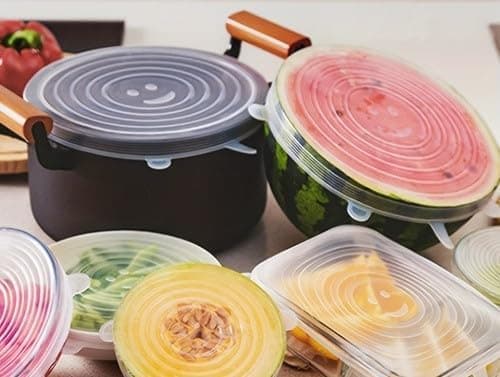 6 Pieces Square Stretch Silicone Lids Set for Food Storage Multiple Sizes Reusable Universal Covers for Containers Bowls Jars Kitchen Refrigerator