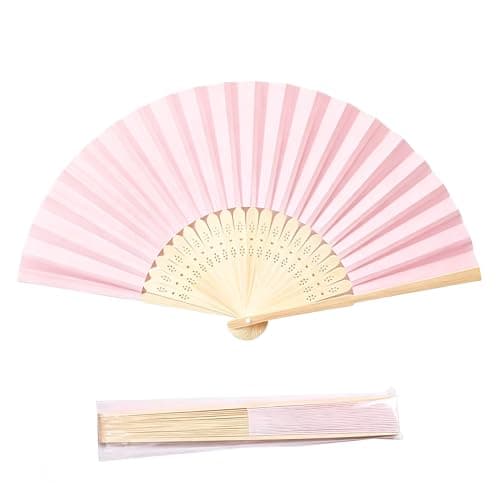 ffscafscn Paper Hand Fans, 8.3 Inch Foldable Handheld Fans for Wedding Favors, Party Decorations, Bridal Shower, Baby Shower, Summer Cooling, Decoration Fan (Pink-12pcs)