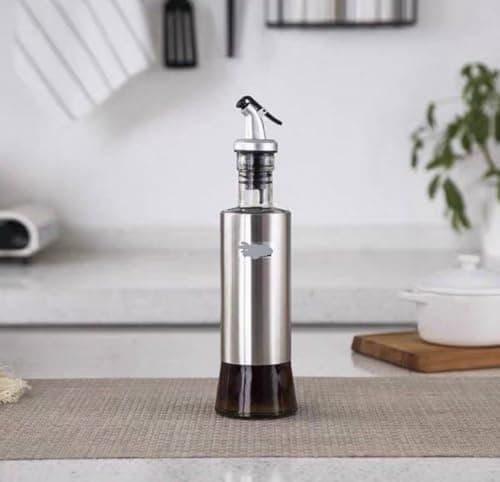 Generic Glass Oil and Soy Sauce Dispenser Bottle, Stainless Steel Finish, 500ml, Easy to Use and Clean, .rom